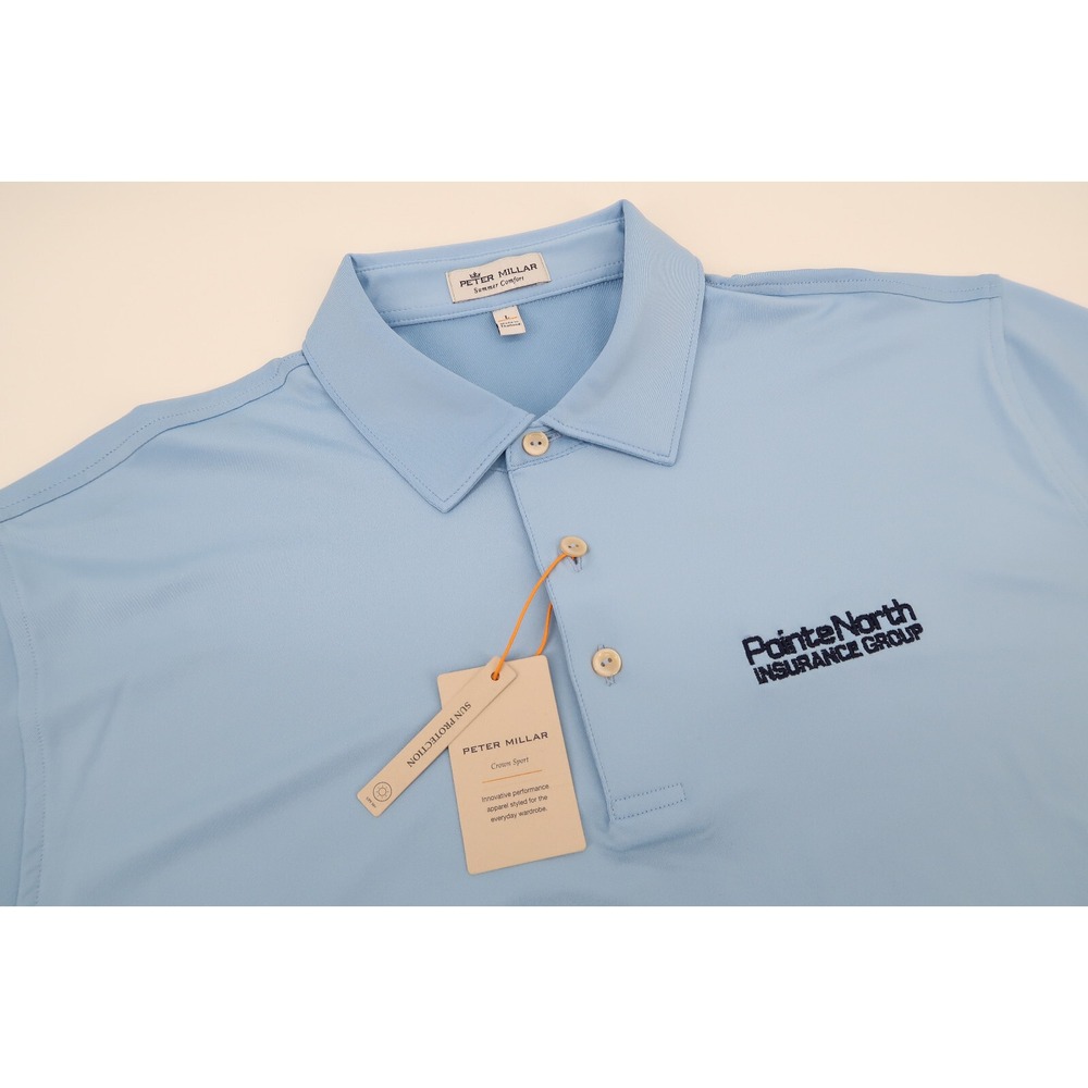 Peter‎ Millar Summer Comfort Polo Shirt Mens Large Performance Golf Solid Blue